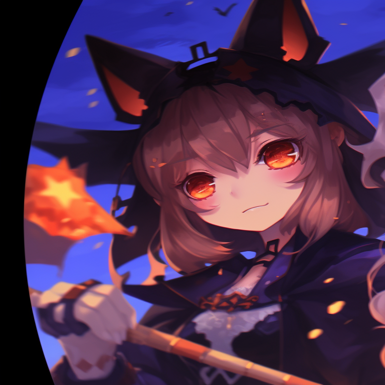 Close-up of characters with intense expressions and intricate details, one in a witch hat, the other a werewolf. genshin impact matching halloween profile pics pfp for discord.