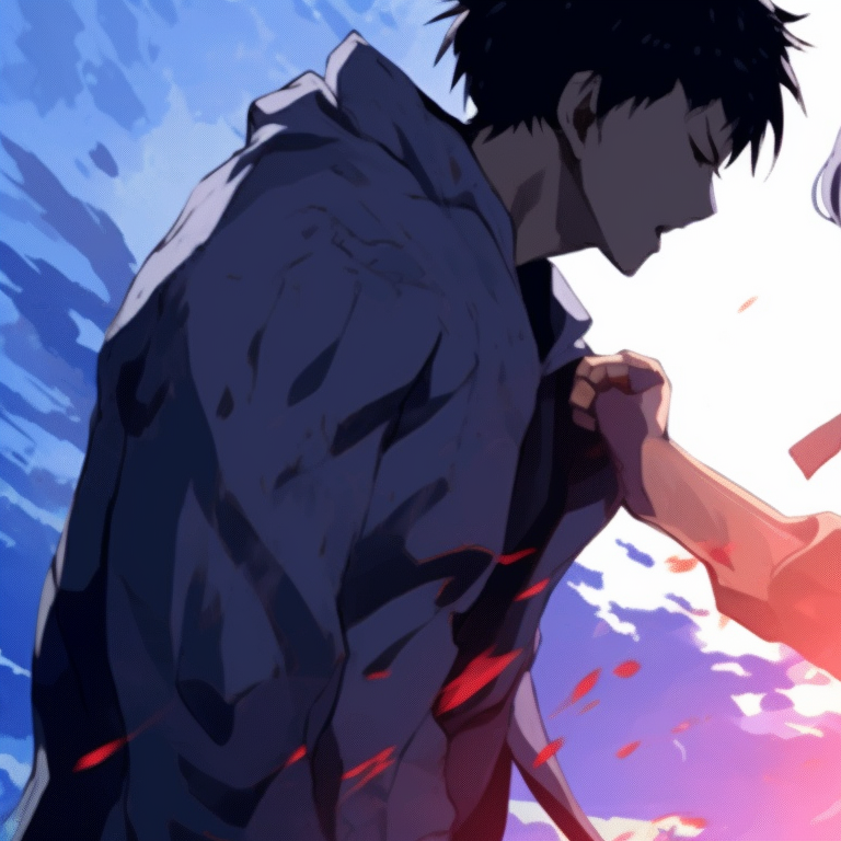 Two characters in combat poses, intense action lines and vibrant colors. dynamic gif pfps in matching style pfp for discord.