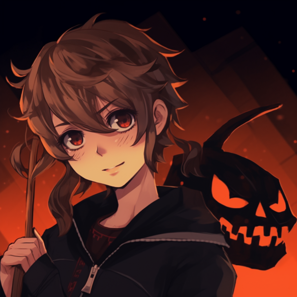 Close-up shot of the same duo, emphasizing their creepy Halloween makeup and sharp, distinct lines. halloween pfp anime duos