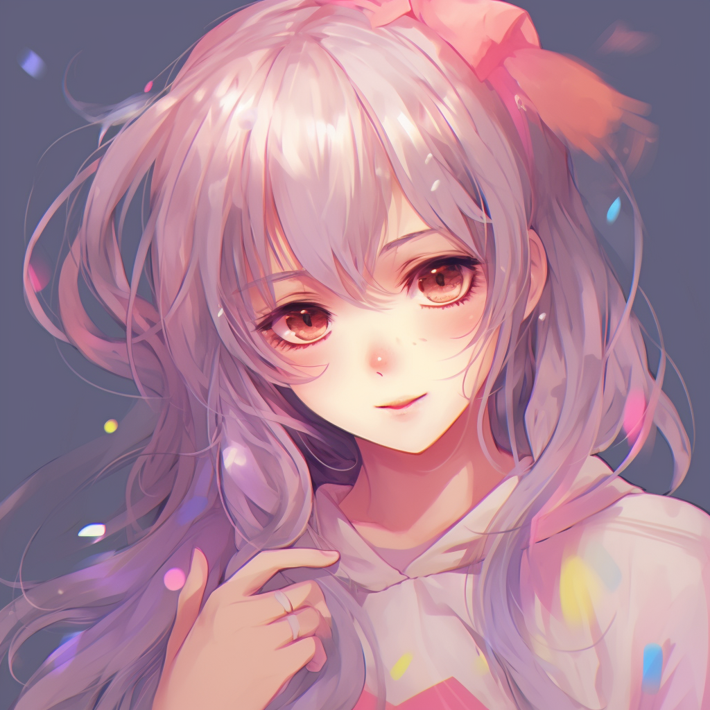 Anime profile with a multi-colored halo-like background, detailed character design and rich colors. multicolored cute pfp anime