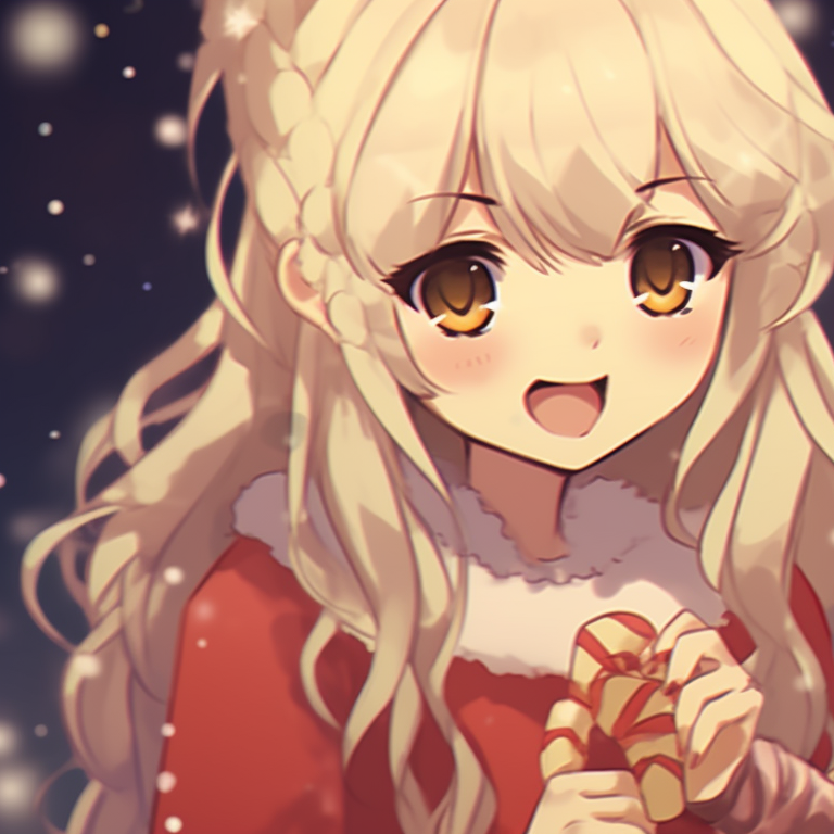 Two characters with Christmas-themed pets, detailed fur texture and lively expressions on the pets. adorable matching christmas pfp gif pfp for discord.