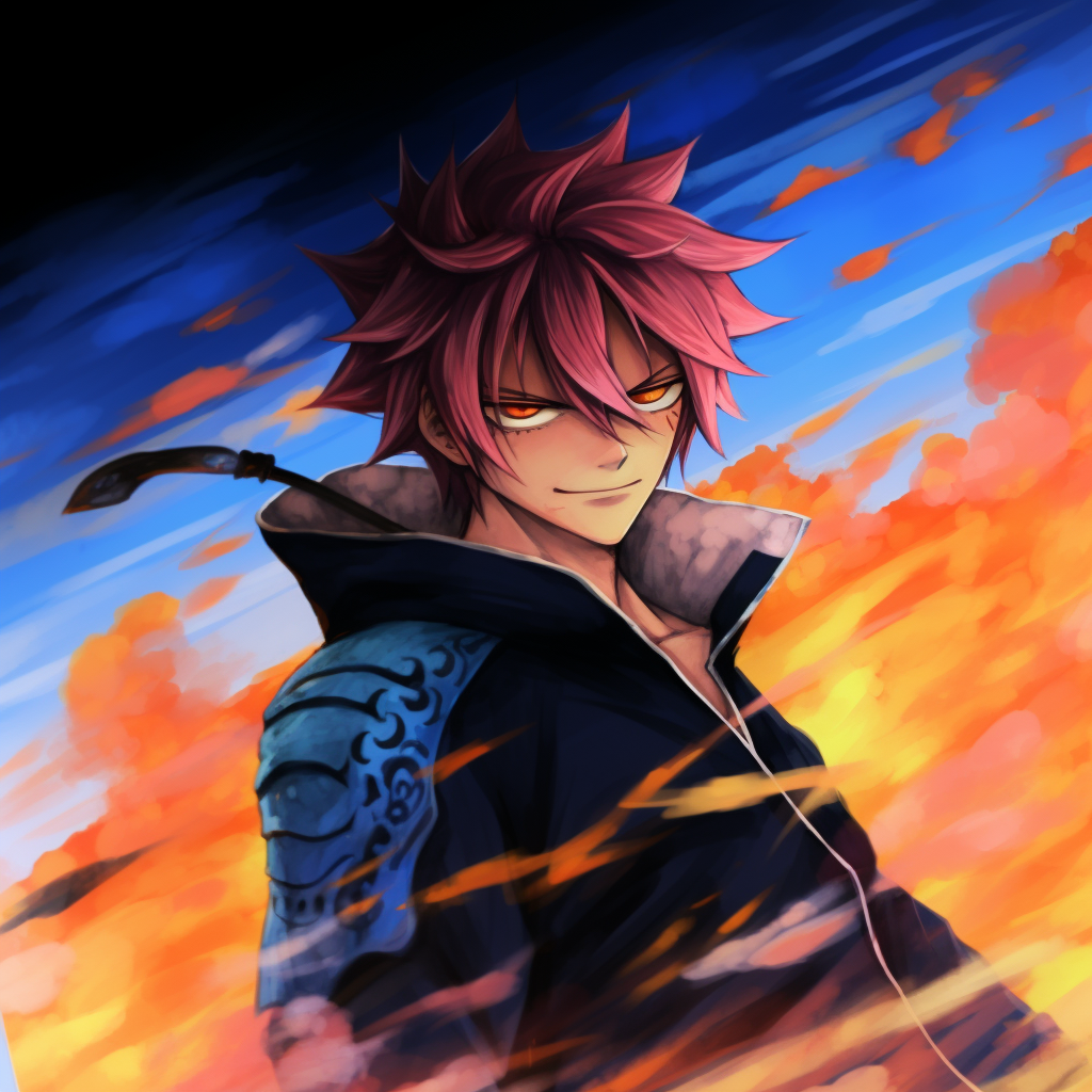 Natsu with flames around his fists, showcasing his pyrokinetic abilities. anime characters with fire powers