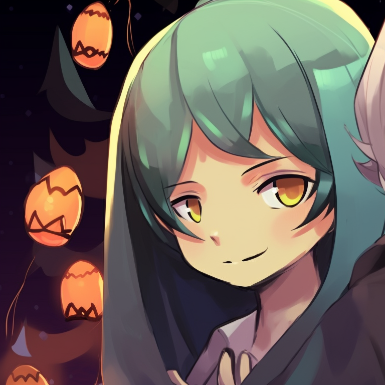 Shinobu and Giyuu seen with candy corn, playful vibe with warm colors. shinobu and giyuu halloween themed art pfp for discord.