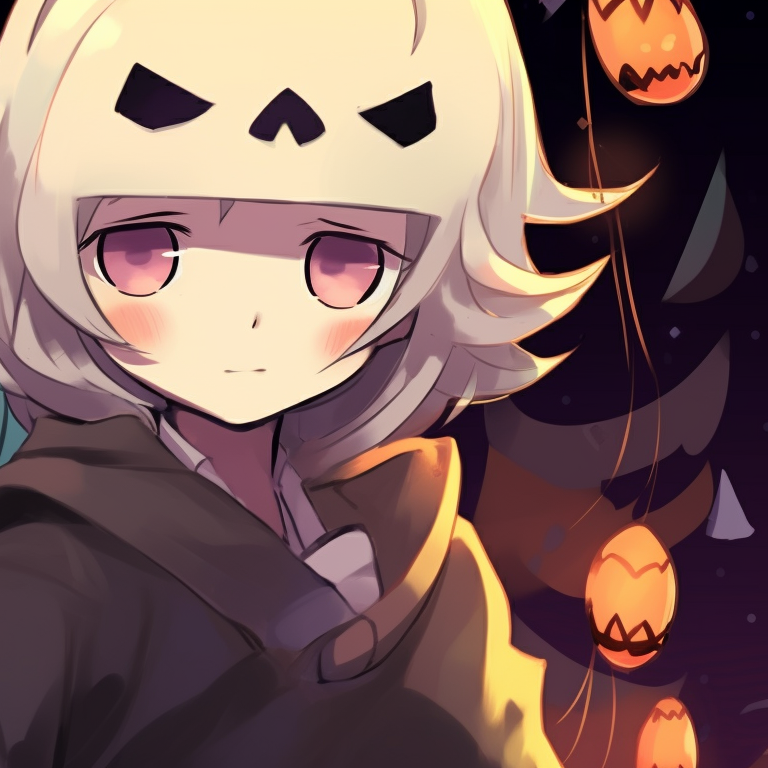 Shinobu and Giyuu seen with candy corn, playful vibe with warm colors. shinobu and giyuu halloween themed art pfp for discord.