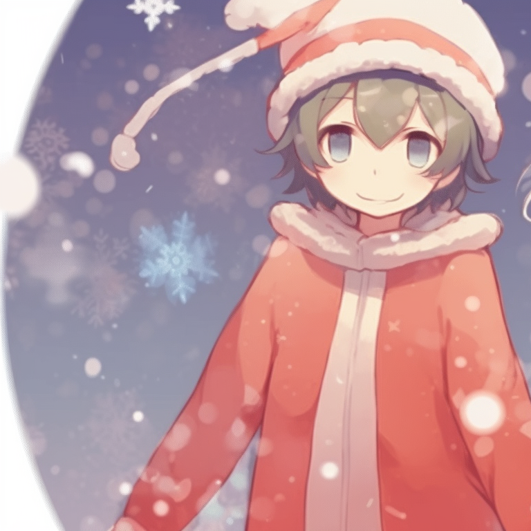 Two characters, complementary holiday outfits, set against a cozy Christmassy background. playful matching christmas pfp cartoon pfp for discord.
