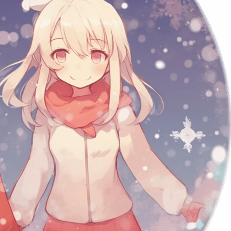 Two characters, complementary holiday outfits, set against a cozy Christmassy background. playful matching christmas pfp cartoon pfp for discord.
