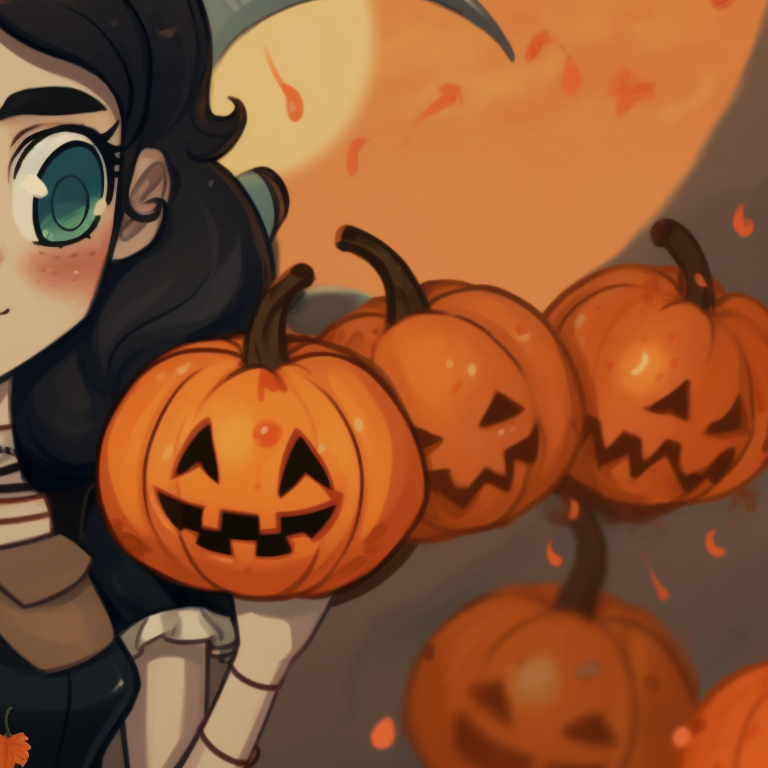 Close-up of Luz and Amity, dark tones with peculiar textures, carrying Halloween lanterns. creative luz and amity matching pfp for halloween pfp for discord.