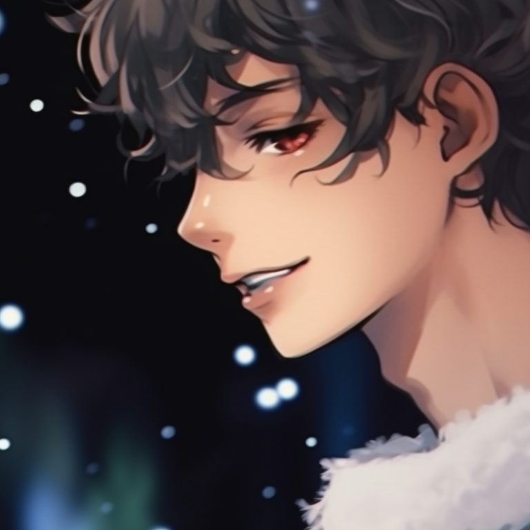 Characters in formal attire, backdrop of a Christmas eve party. preppy matching christmas pfp ideas pfp for discord.