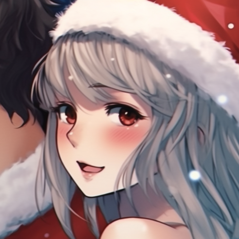 Characters in formal attire, backdrop of a Christmas eve party. preppy matching christmas pfp ideas pfp for discord.