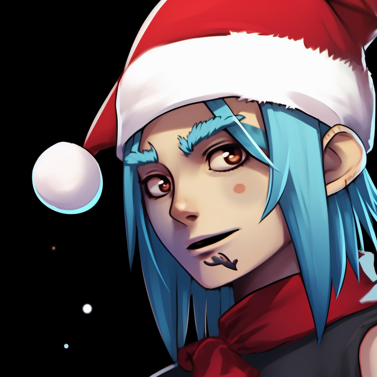 Two characters in punk gear, Santa hats adding holiday touch, stark colors and high contrast. punk rock christmas profile pictures pfp for discord.