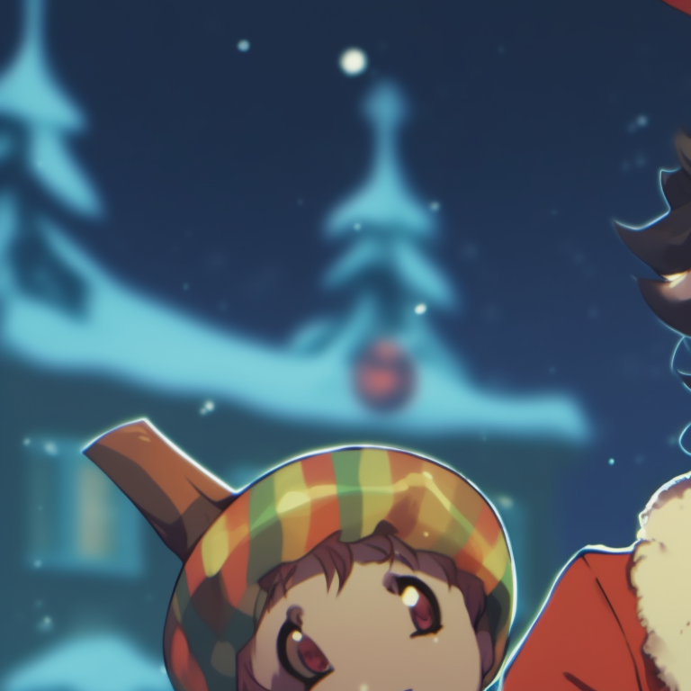 Two characters in winter outfits, fine detailing accentuating the snowy ambience and cool color tones. demon slayer christmas wallpapers pfp pfp for discord.