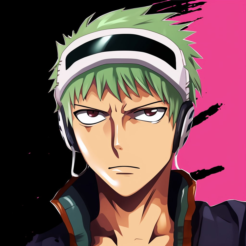 One Piece's Roronoa Zoro with bandana, bold outlines and vivid colors. funny anime characters pfp pfp for discord.
