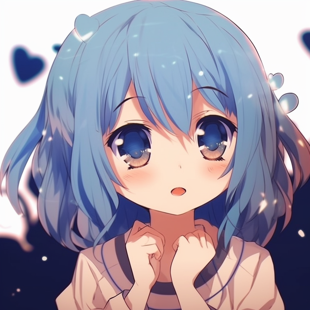 A chibi-style anime girl with vibrant blue hair and soft shading. chibi aesthetic cute anime pfp pfp for discord.