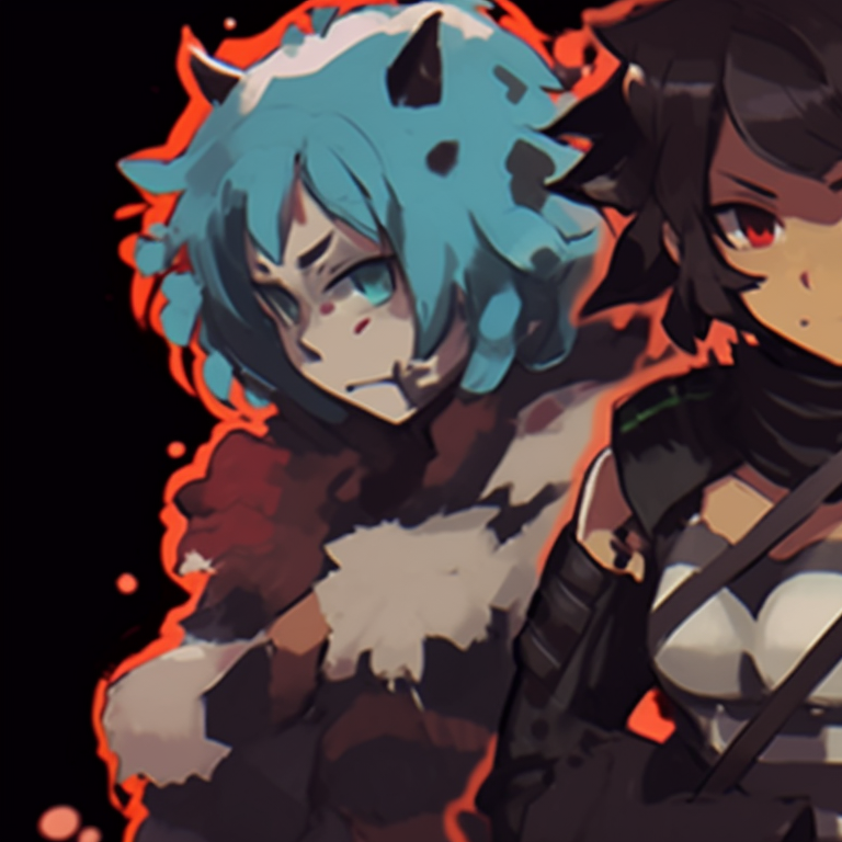 Three characters under a moonlit sky, muted tones and somber expressions. trio matching profile photos for friends pfp for discord.