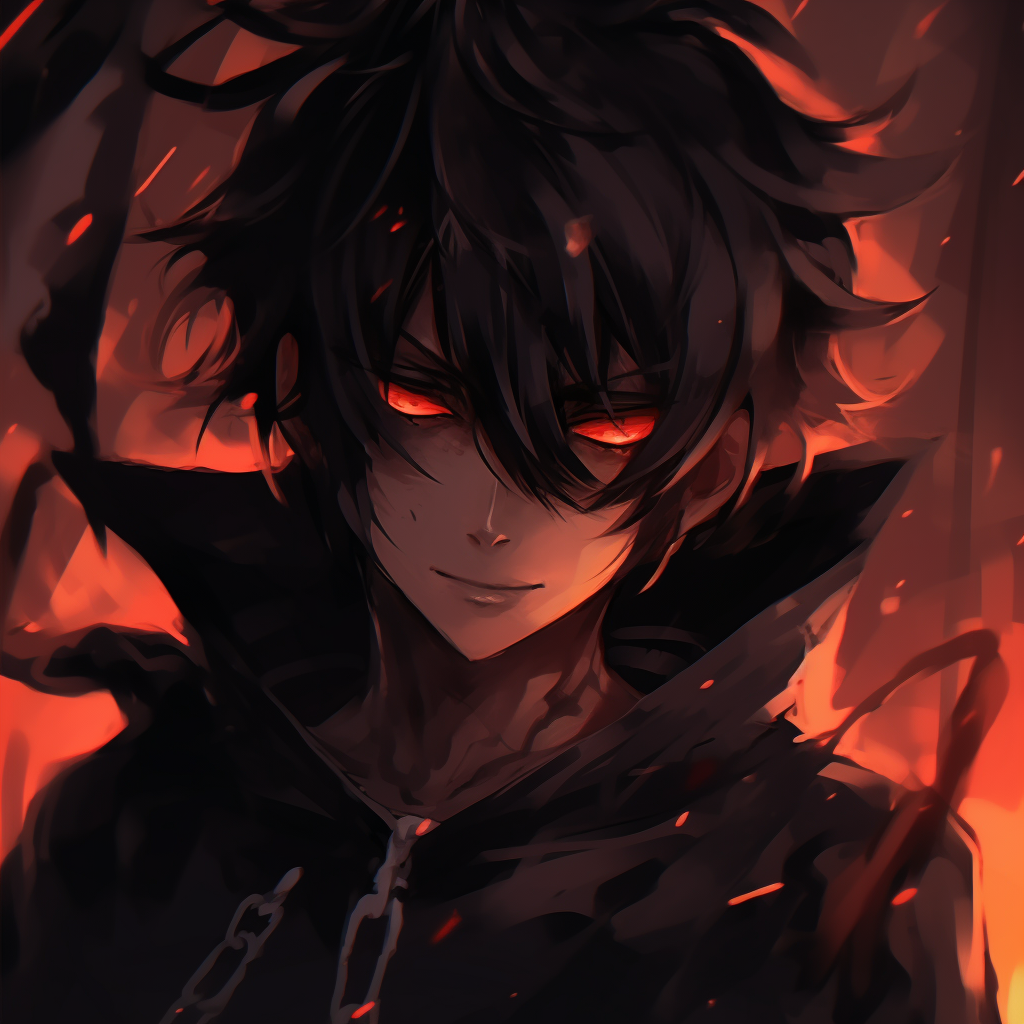 A demonic profile with an emphasis on various shades of red, elegant strokes and meticulous detailing. aesthetic demonic anime pfp pfp for discord.