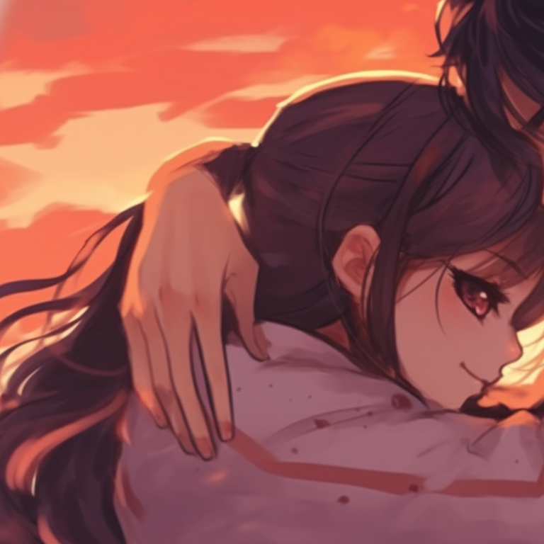 Silhouettes of two characters, bold outlines and contrasting hues. inspiring matching pfp for dedicated couples pfp for discord.