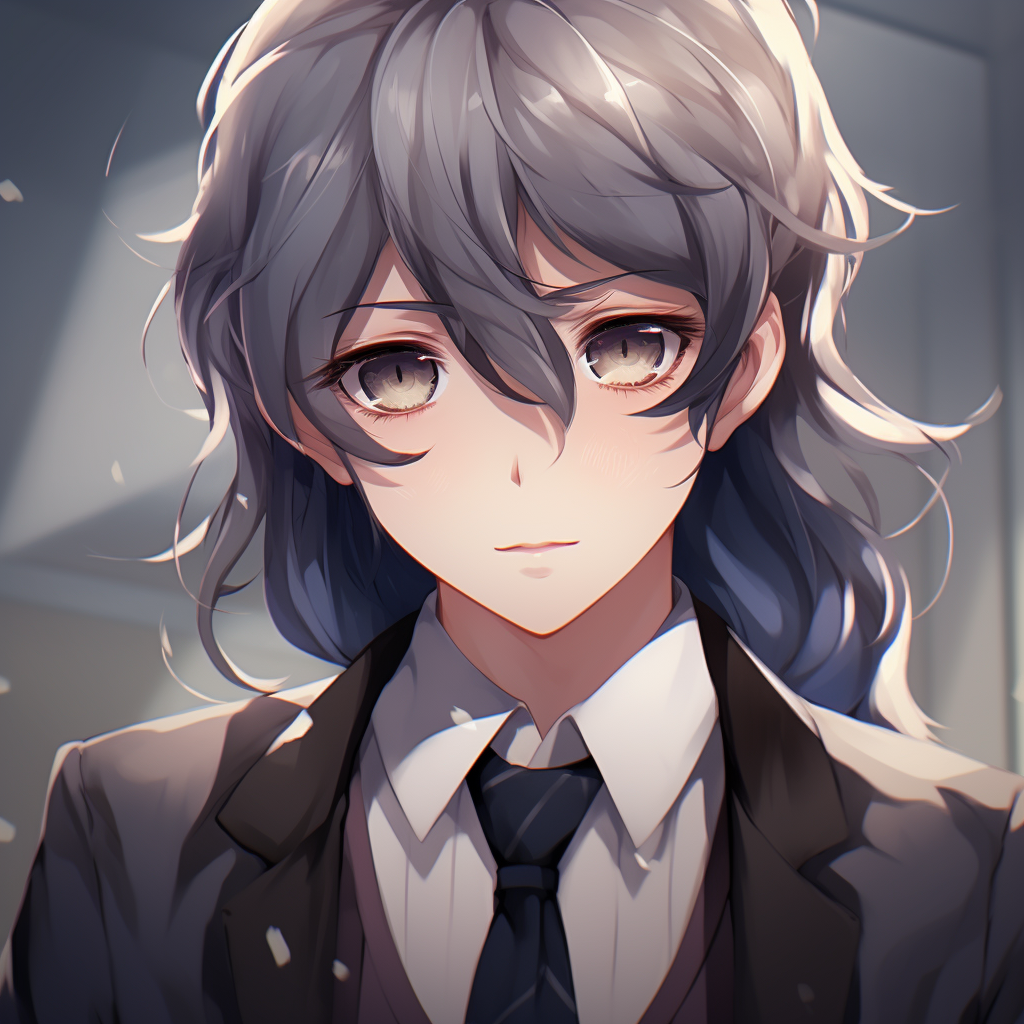 Stylish anime boy in a suit, sharp outlines and cool tones anime cute pfp for boys