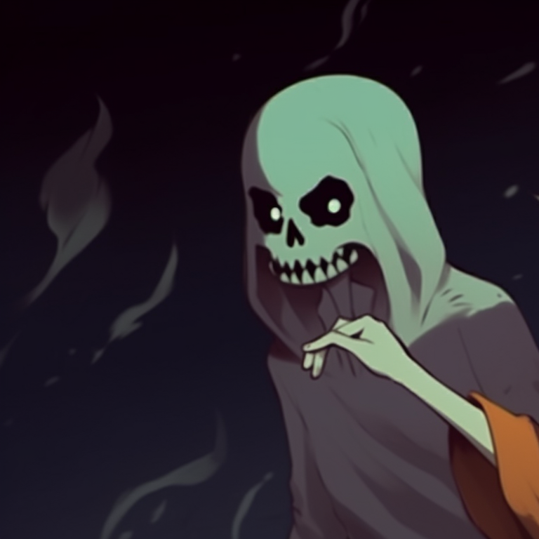 Two ghostly characters in muted colors, surrounded by an eerie mist. gloomy halloween - sad matching pfps pfp for discord.