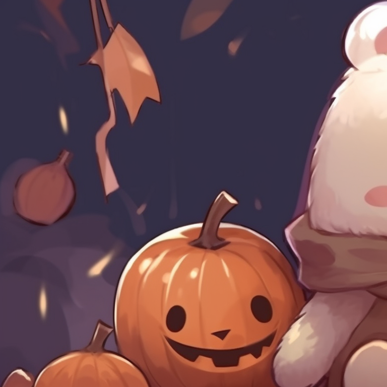 Two characters against a moonlit sky, cooler color palette, Halloween themed outfits. milk and mocha bear matching profile picture halloween theme inspiration pfp for discord.