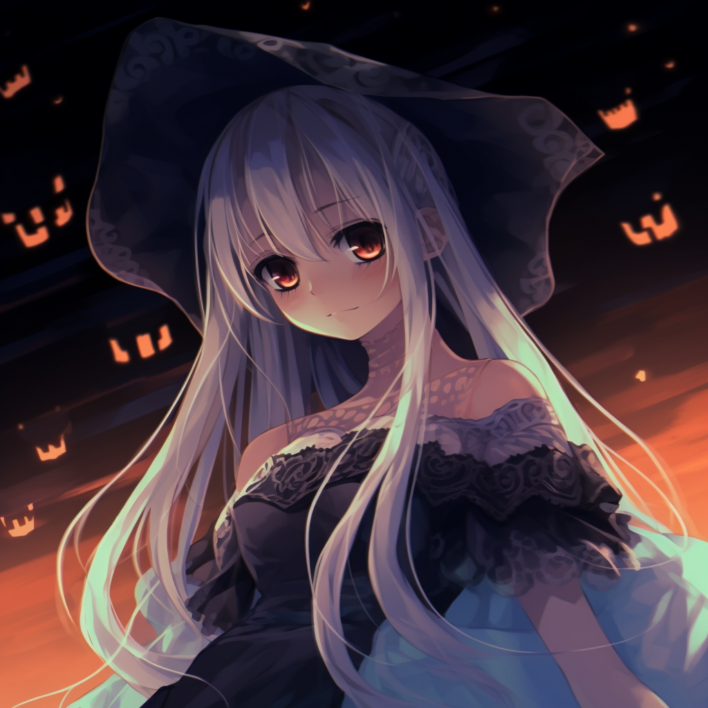 Anime girl portrayed as a ghost, with light hues and translucent effects. anime girl halloween pfp