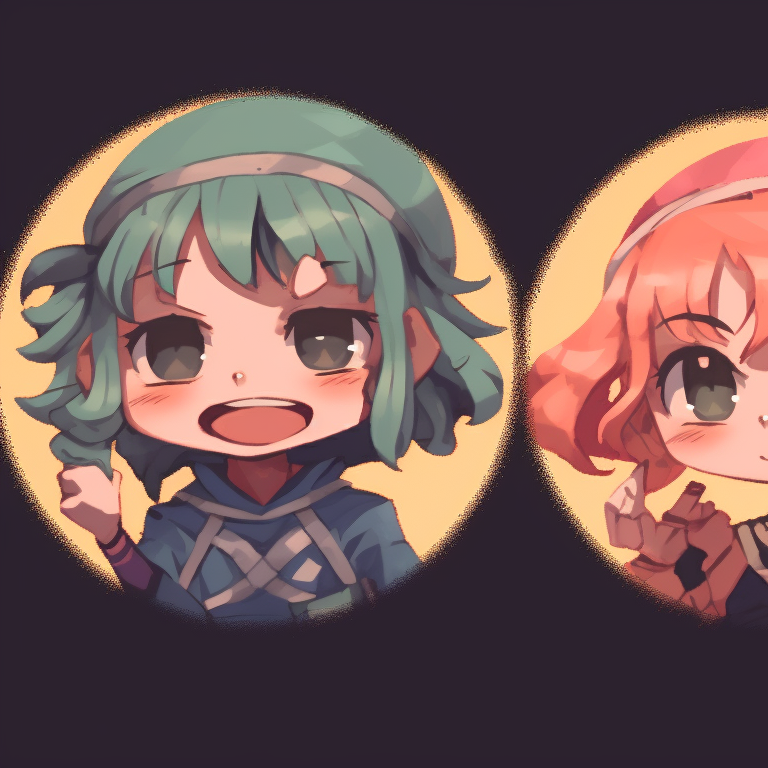 A band of doodle characters, simple yet expressive, interacting in vanishing perspective. cartoon-based matching pfp for 4 friends pfp for discord.