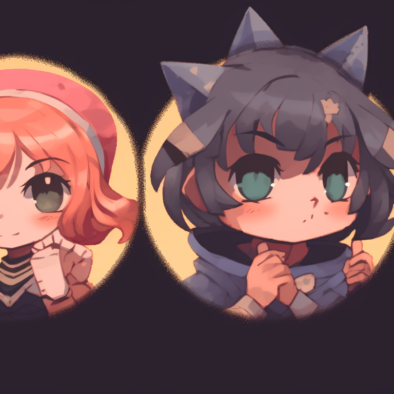 A band of doodle characters, simple yet expressive, interacting in vanishing perspective. cartoon-based matching pfp for 4 friends pfp for discord.