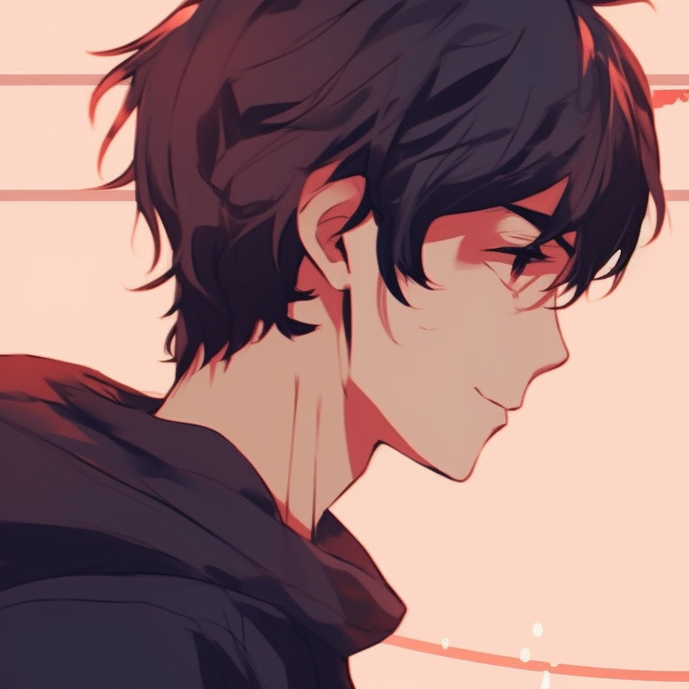 Two characters under a red tint, lined art style and staring at each other with longing expressions. unique matching anime pfp for couples pfp for discord.