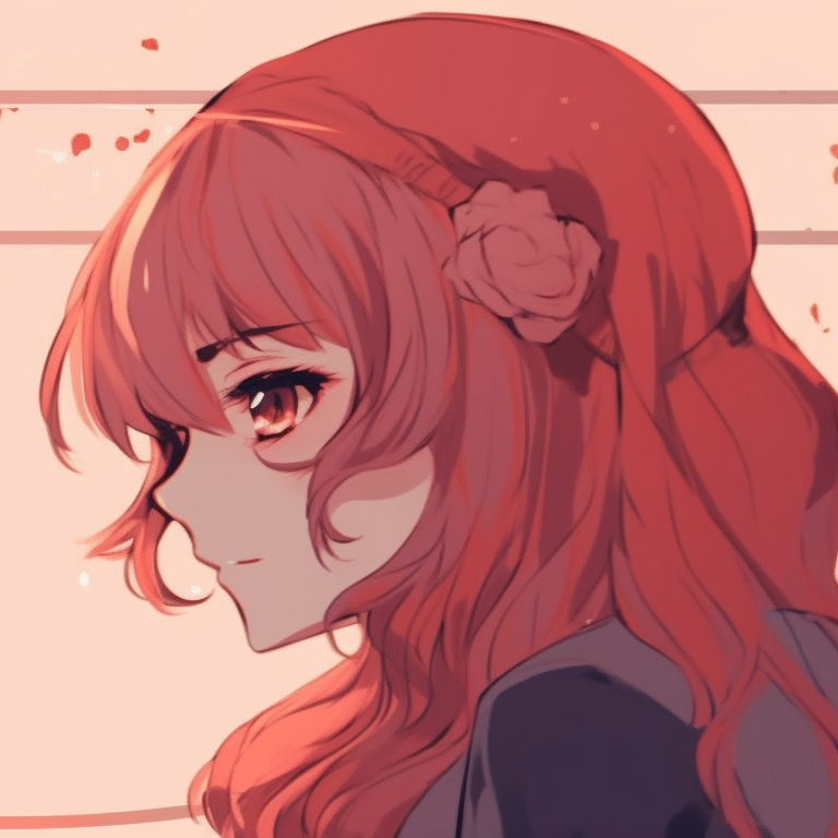 Two characters under a red tint, lined art style and staring at each other with longing expressions. unique matching anime pfp for couples pfp for discord.