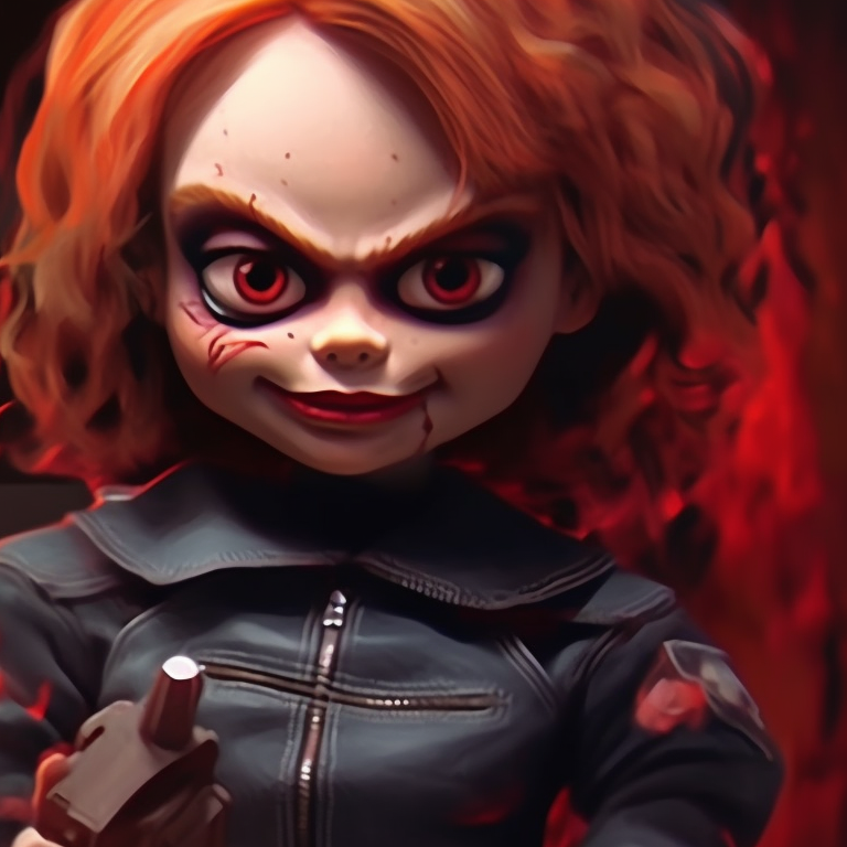 Chucky and Tiffany, showcasing sinister smiles, detailed facial expressions and strong contrasting colors. halloween themed pfp with chucky and tiffany pfp for discord.