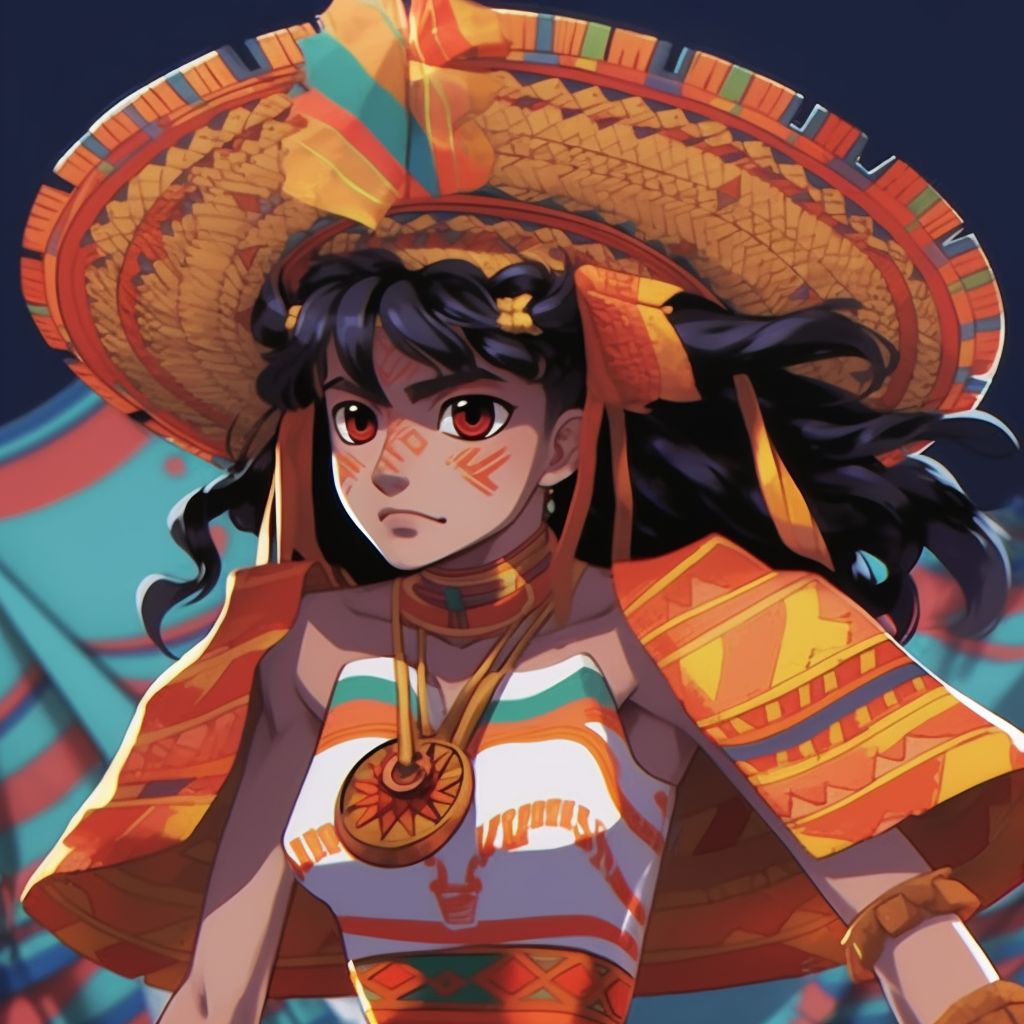 Close-up portrait of Aztec anime warrior, emphasizing intense facial expressions and intricate helmet details. inspiring mexican anime pfp designs pfp for discord.