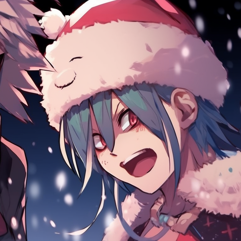 A mischievous pair dressed in Santa's helper outfits with a punk twist, sporting dyed hair and chunky boots. The illustration showcases detailed patterning and a vivid color scheme. xmas punk aesthetic matching christmas pfps pfp for discord.
