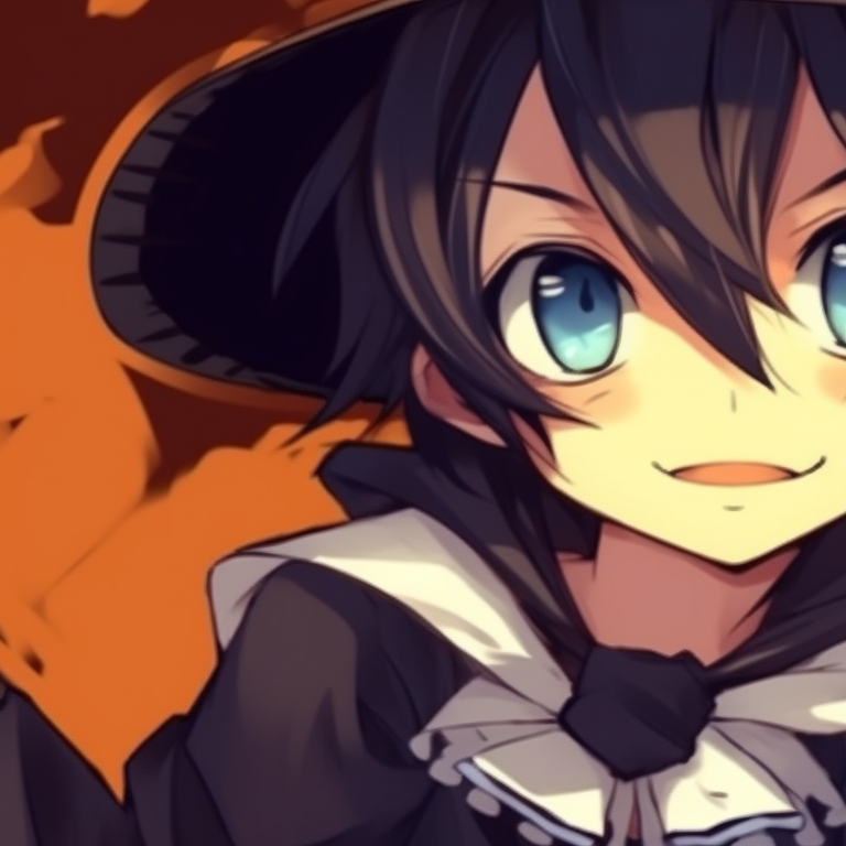 Two characters in pumpkin themed outfits, with bold lines and lively colors. classic halloween matching pfp pfp for discord.