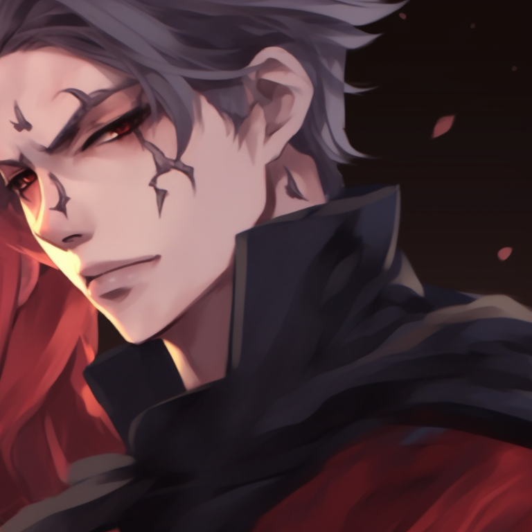 Two characters in ghoulish costumes, stark colors and rough textures, arms intertwined. top matching pfp for couples in anime halloween theme pfp for discord.