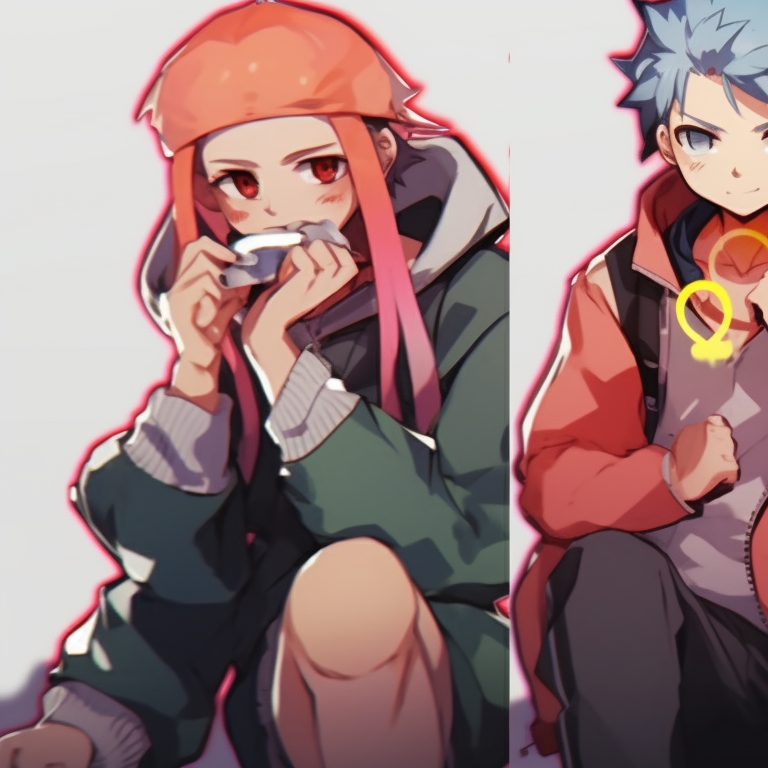 Four characters celebrating a win, high energy and vivid colors. boyish matching pfp for 4 friends pfp for discord.