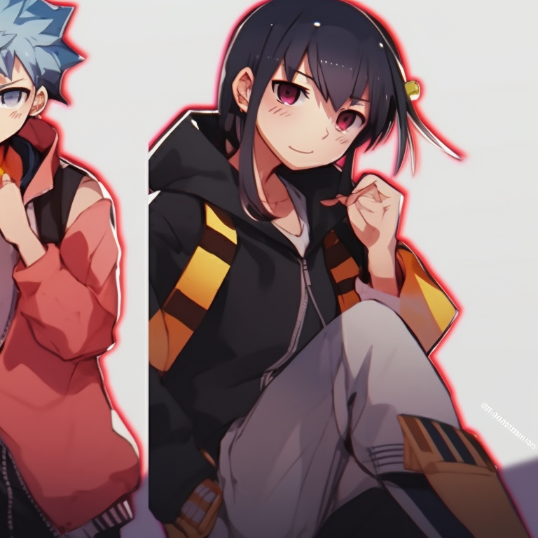 Four characters celebrating a win, high energy and vivid colors. boyish matching pfp for 4 friends pfp for discord.