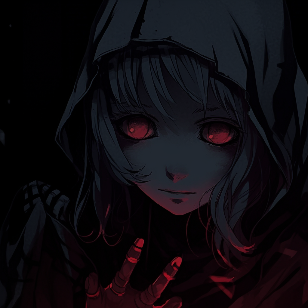 Portrait of a female anime character, characterized by the use of darker pallets and subtle details. darkness anime pfp females pfp for discord.
