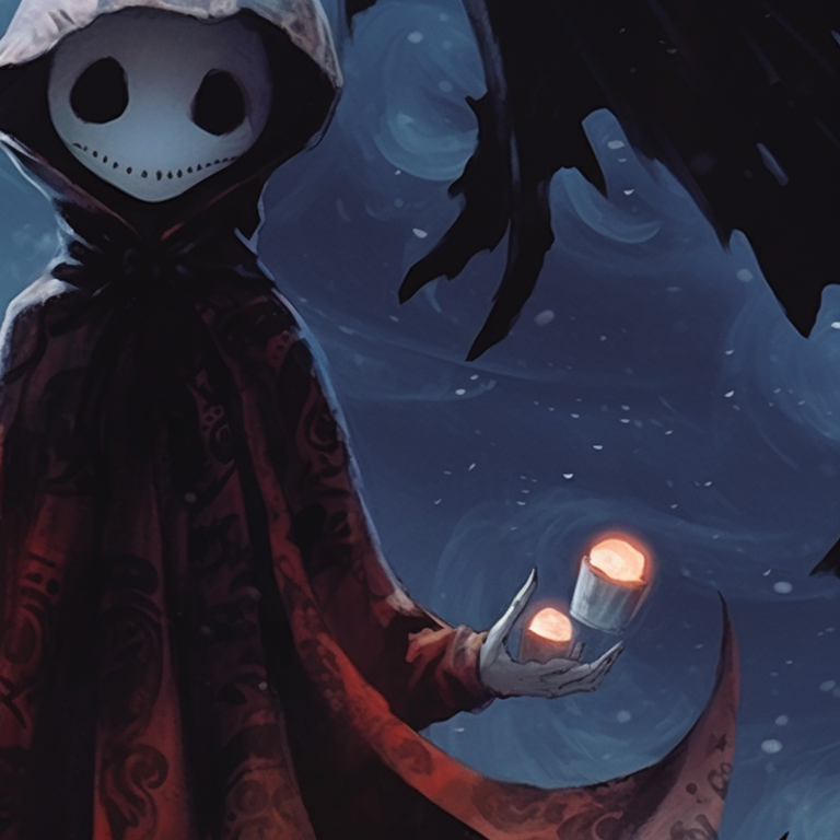 Two chimera characters in a snowy scene, exuding a chilling, supernatural aura. matching scary christmas pfp supernatural creatures pfp for discord.