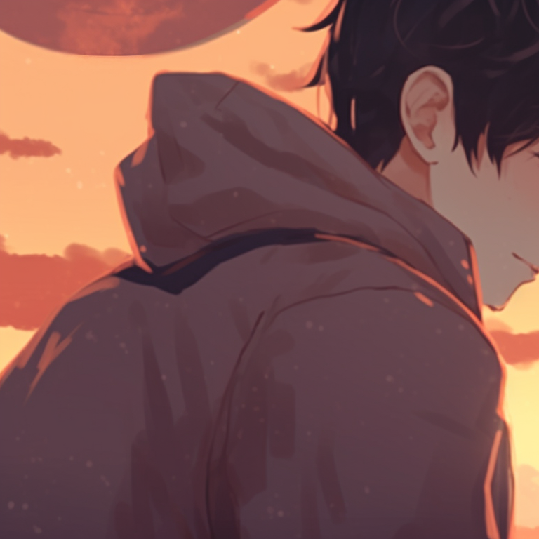Two characters against a sunset backdrop, warm tones and subtle shading. inspiring matching pfp for dedicated couples pfp for discord.