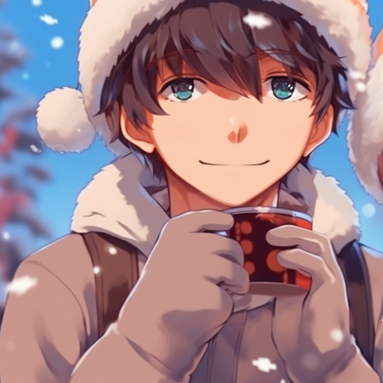 Characters sharing a Christmas scarf, gentle shading, and rosy color palette. stylish preppy christmas pfp matches pfp for discord.