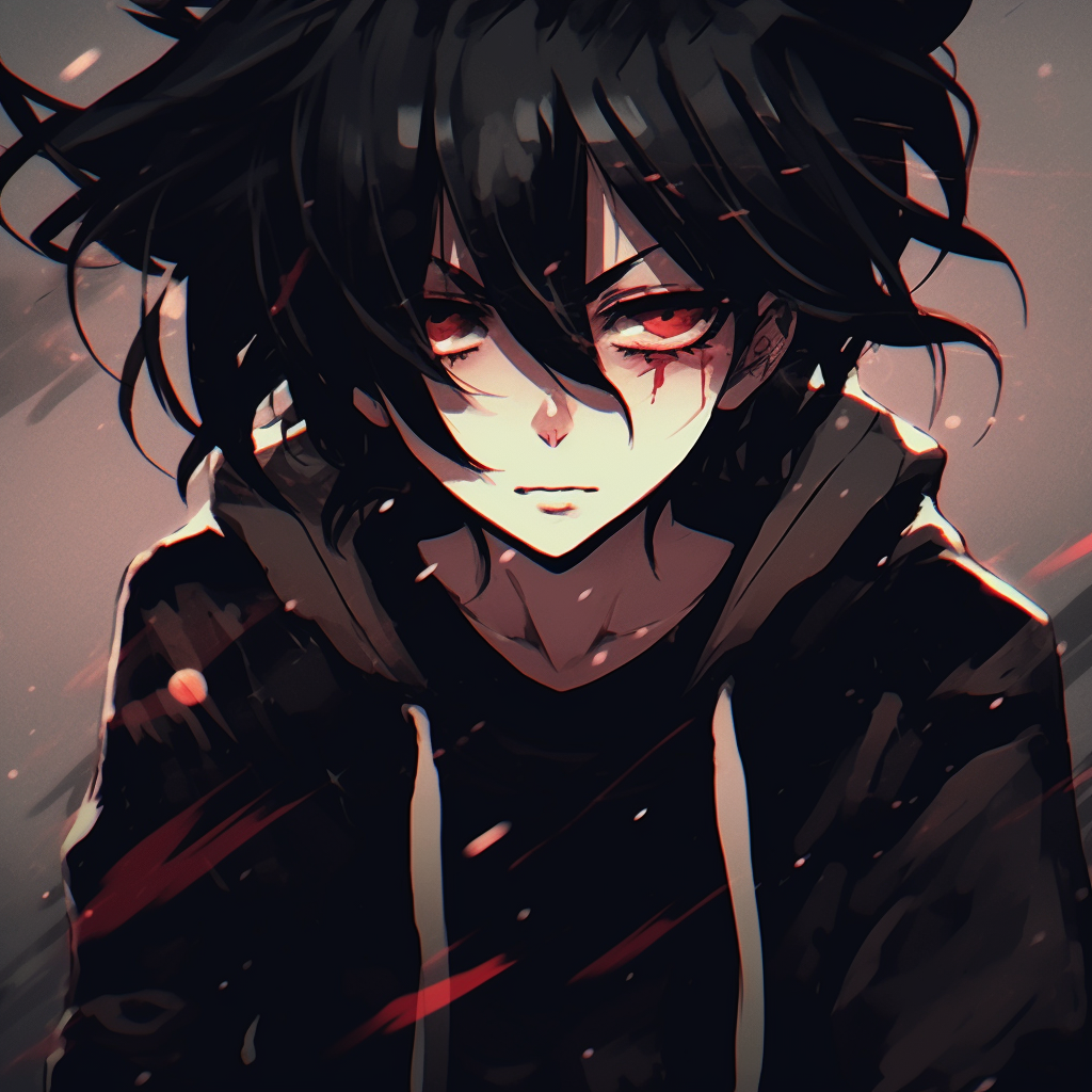 Anime boy with intense stare, focus on expressions and intricate eye details. crazy anime pfp boy illustration pfp for discord.