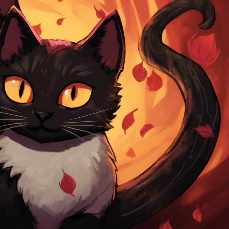 Two silhouetted cat characters, with detailed clouds and a haunting moon in the background. matching halloween theme cat pfp pfp for discord.