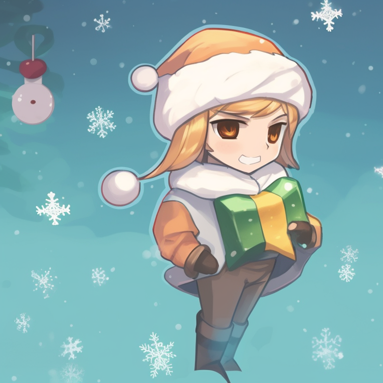 Two protagonists in Christmas elf costumes against a snowy backdrop, casual clothing and cartoonish shading valorant christmas pfp matchups pfp for discord.