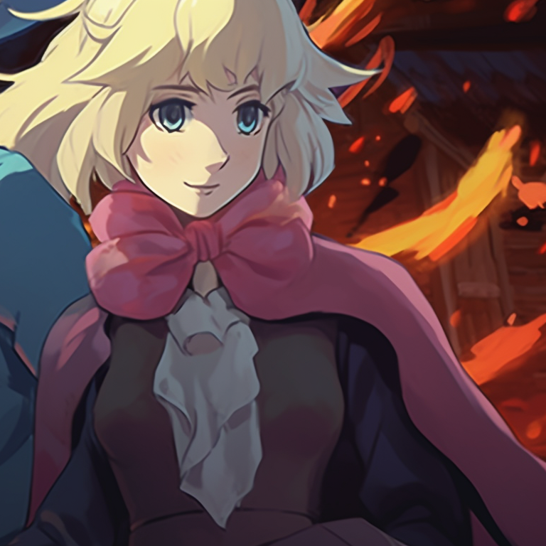 Close-up of Howl and Sophie, dressed as sorcerers, subtle highlights and detailed costumes. unseen howl's moving castle halloween themed matching pfp pfp for discord.