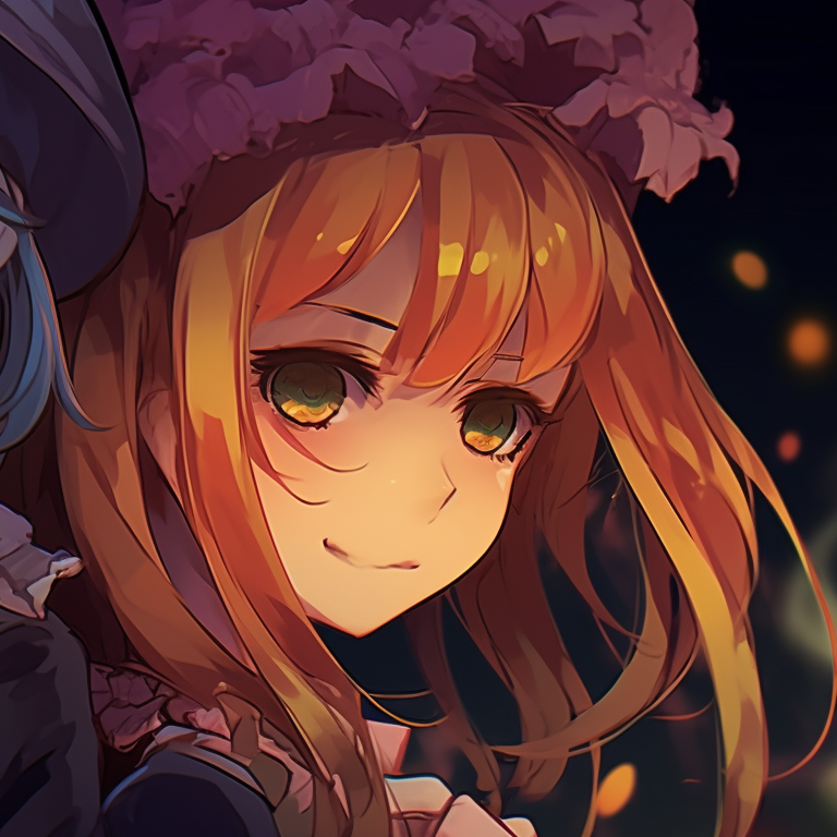 Two witch characters, dark tones with a pop of bright and cool colors, surrounded by enchanting elements. halloween theme oshi no ko matching pfp in anime pfp for discord.