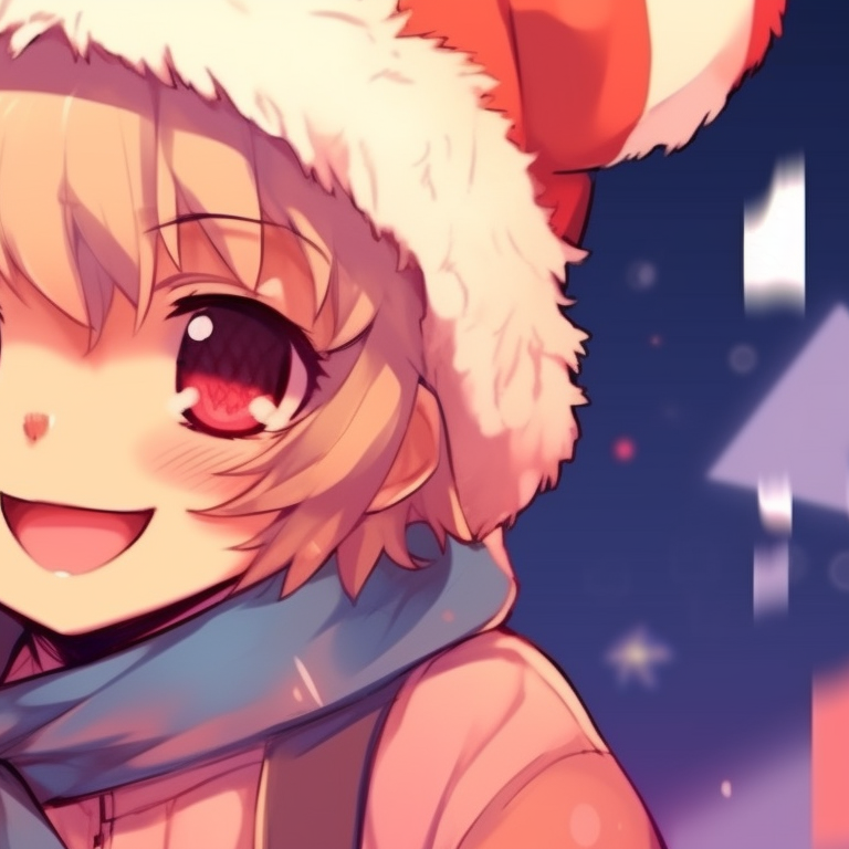 Two catboy characters cuddling, festive attire and warm color palette conveying a cosy atmosphere. catboy inspired matching christmas pfp pfp for discord.