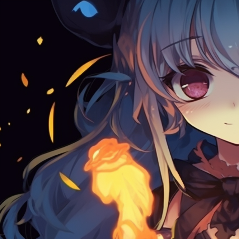 Two characters as moonlit creatures, blue undertones and bright yellow eyes. charming halloween themed best friend matching pfp - spooky duo pfp for discord.