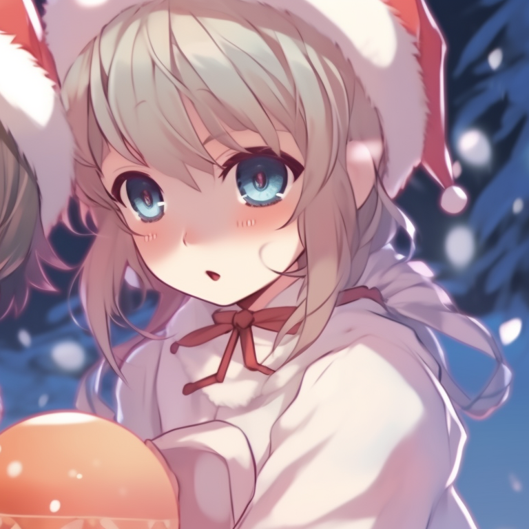 Two young characters, vibrant color palette and playful expressions, enjoying a Christmas feast. the best matching cute aesthetic christmas pfp for use pfp for discord.