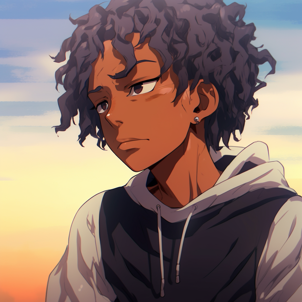 Black anime character in dynamic battle stance, focus on the energy lines and vibrant colors. alluring black anime boy characters pfp