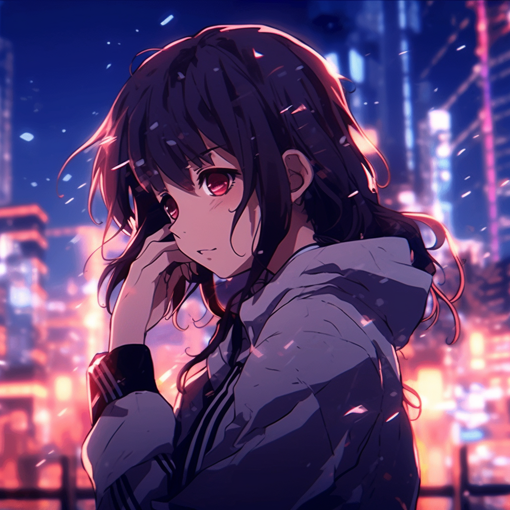 Anime character with neon Tokyo cityscape, bright colors and cyberpunk aesthetics. aesthetic anime pfp gif collection