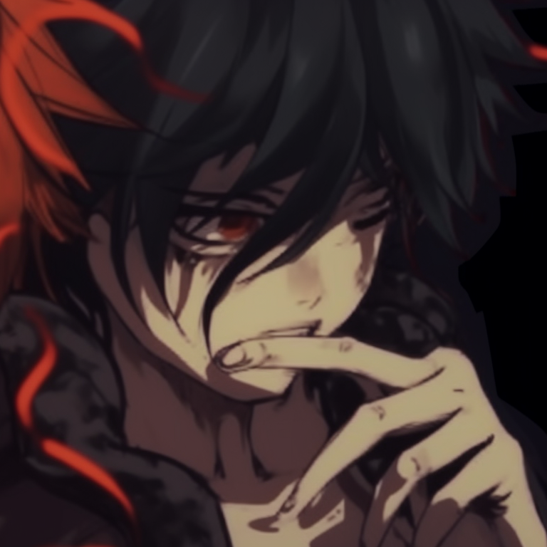 Two characters displaying inscrutable smiles, mirroring each other's pose, under the pale glow of an unseen moon. death note matching pfp halloween theme: spooky edition pfp for discord.